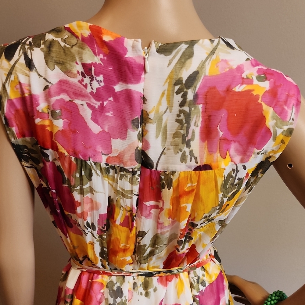 Calvin Klein Vibrant Floral Maxi Dress in Pink, Yellow, Green - Picture 6 of 10
